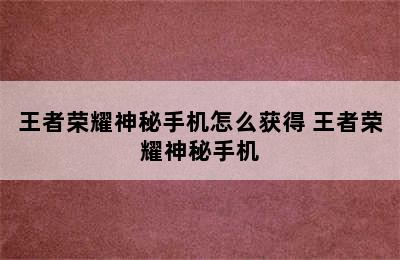 王者荣耀神秘手机怎么获得 王者荣耀神秘手机